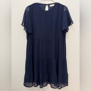 Altar'd State Navy Blue Ruffle Sleeve Tiered Dress